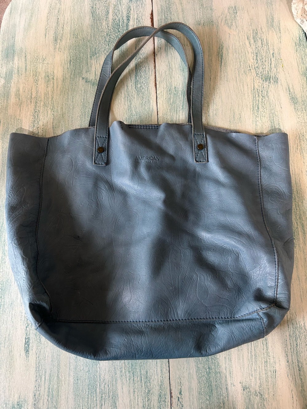 American Leather Lite Blue Leather Tote
